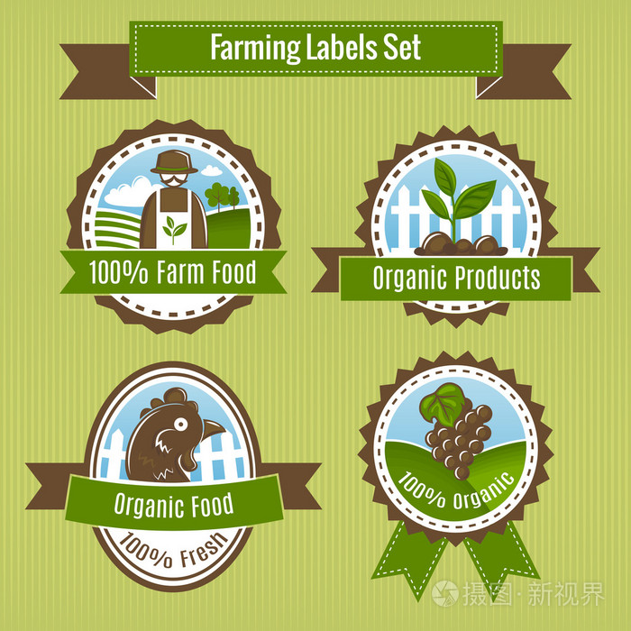 农业收割和农业徽章或标签集