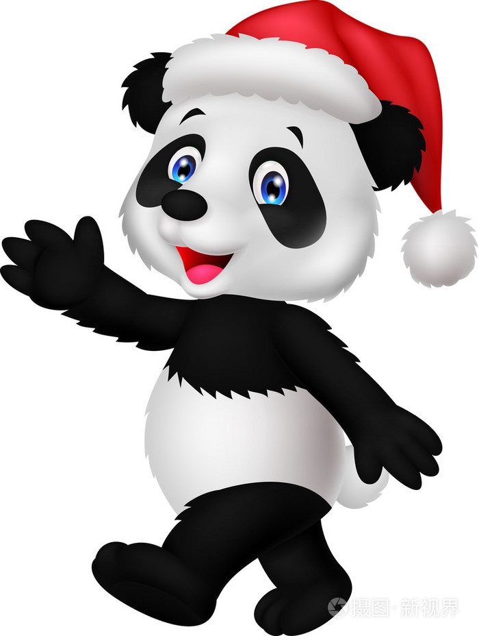 穿红色衣服的熊猫帽子挥手