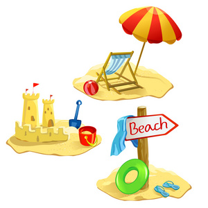 设置孤立的海滩和娱乐符号
