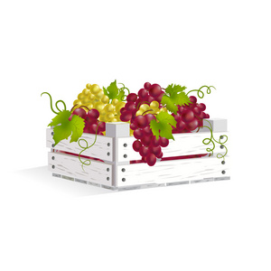 木制的盒子和葡萄