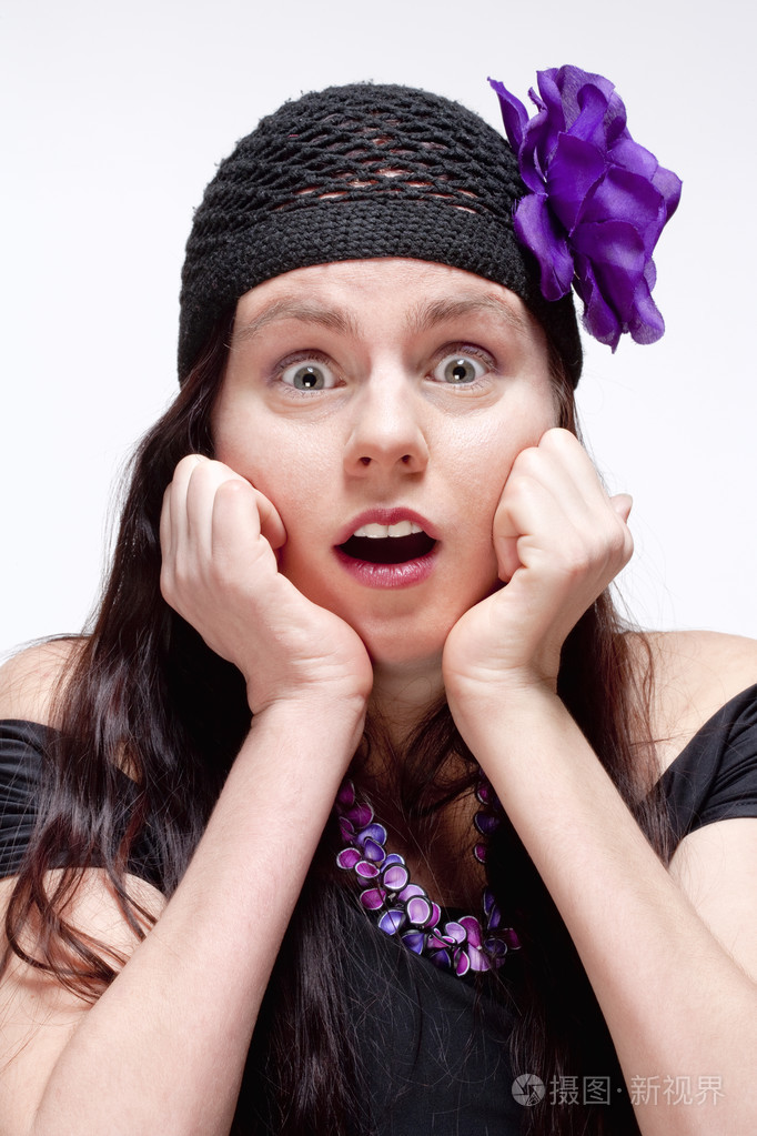 惊讶,惊讶的年轻女人看