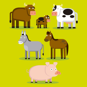 群不同农场动物具有彩色背景