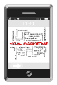 病毒性营销的词云概念在触屏手机上图片