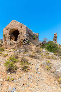 gramvousa 岛克里特岛，希腊与威尼斯堡遗迹及神奇的青绿色海水，泻湖，海滩