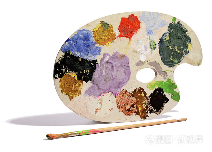 用五颜六色的颜料艺术家调色板