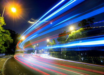 在夜间道路上交通繁忙