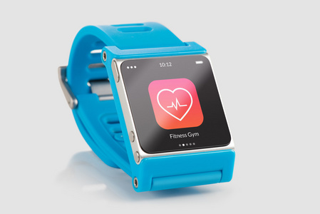 蓝色与健身应用程序图标在屏幕上的智能手表