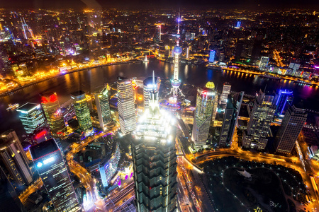 上海的空中城市夜景