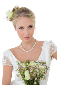 白色背景的花束的新娘