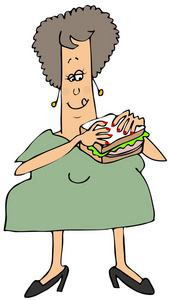 女人吃博洛尼亚三明治