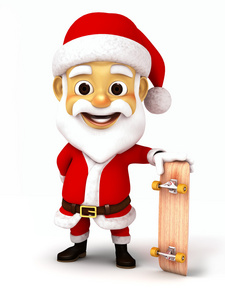 在滑板上的圣诞老人飞