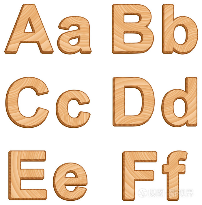 矢量字母表与木质纹理的