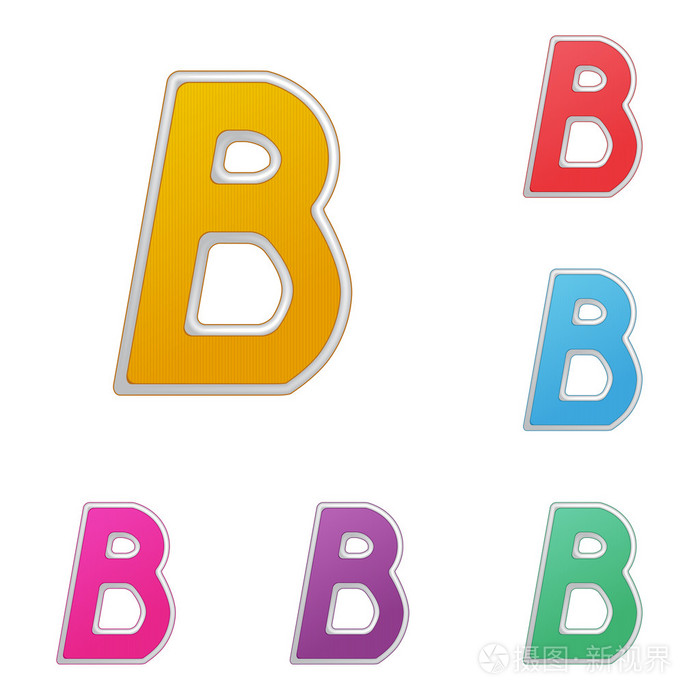 字母 b 颜色的变种，在白色背景上的一套。矢量