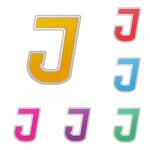 字母 j，设置颜色的变种，在白色背景上。矢量