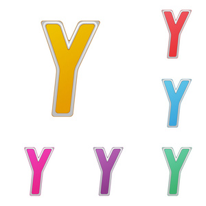 字母 y，设置颜色的变种，在白色背景上。矢量