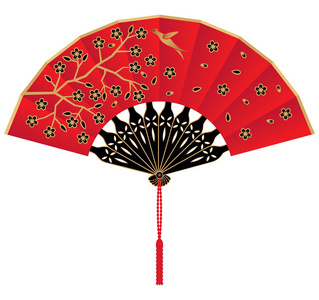 带有流苏的红色丝绸中国扇子相似素材图片 摄图新视界