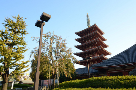 五层宝塔在浅草寺在东京，日本