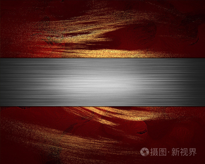 红色和金色背景与灰色的丝带为您的文字