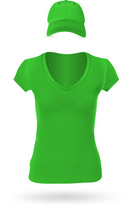 妇女的绿色的空白 t 恤和帽模板设置