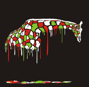 黑色背景上的抽象长颈鹿绘画照片