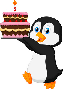 企鹅抱着一个蛋糕