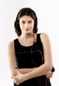 女人戴着耳机听音乐.music 青少年女孩 danci