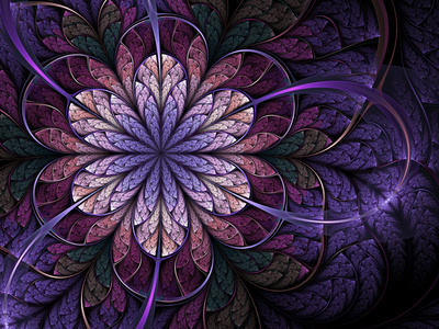 紫色分形花，数字为图形创意设计图稿