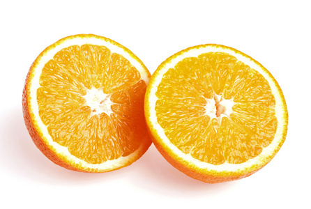 切片隔离在白色背景上的橙色水果线段