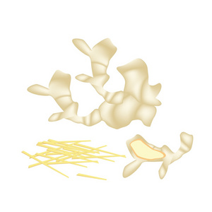 堆栈的白色背景上的新鲜生姜根