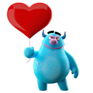 心形气球的蓝色怪兽
