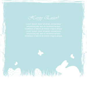 蓝色的复活节背景 蛋和兔子