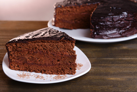 美味的巧克力蛋糕上表特写