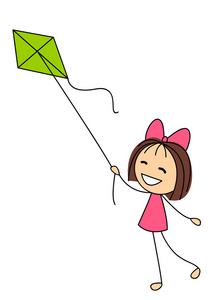 linda nia con cometa verde可爱的小女孩，用绿色的风筝