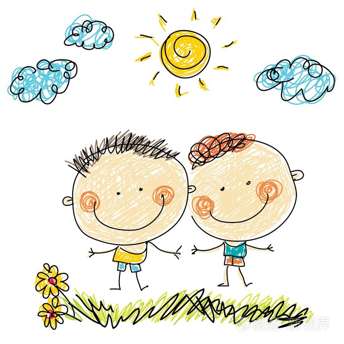 两个男孩花朵的阳光