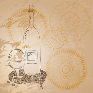 酒瓶和玻璃用涂鸦圆形图案