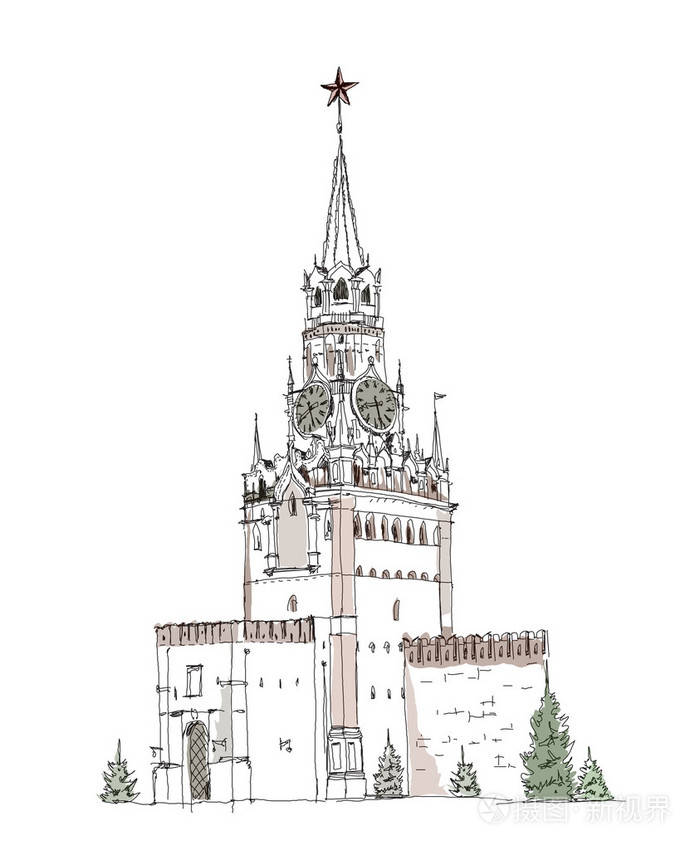 莫斯科,素描合集严整的红色正方形插画-正版商用图片1f3rk0-摄图新