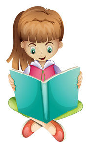 一个年轻的女孩，认真读一本书