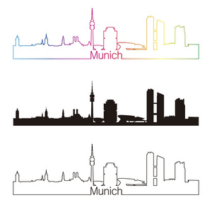 慕尼黑的天际线直线型，彩虹