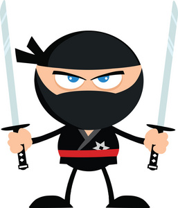 剑豪简单画愤怒的忍者武士与两个武士刀平面设计照片