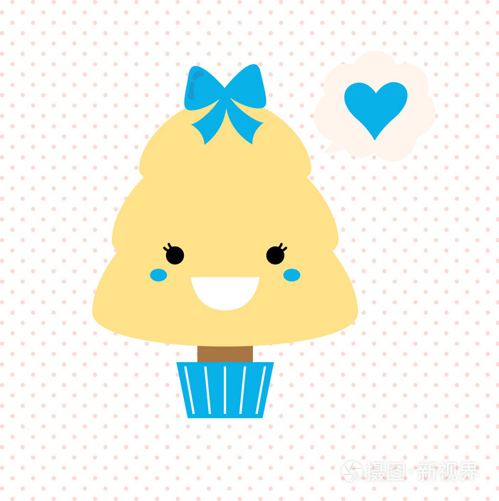 可爱的爱卡哇伊树上点缀背景孤立