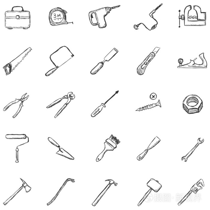 向量集的素描工作工具图标