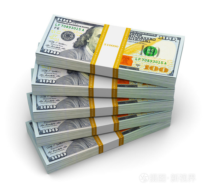 成堆的新100美国港元银行纸币