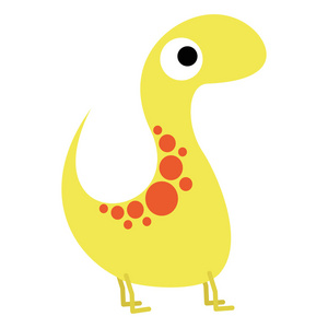一只孤立的矢量黄色可爱回力卡通恐龙