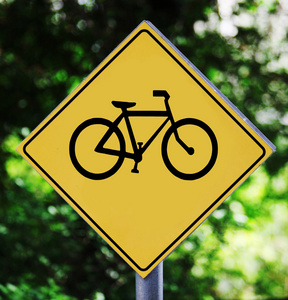 黄色交通标签与自行车象形图