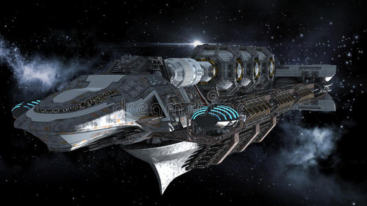 旅行中深空旅行中的外星战舰照片