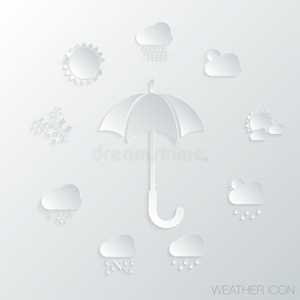 纸图标，伞和天气符号