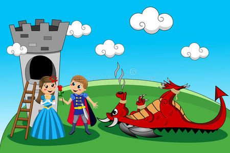 王妃王妃龙塔救孩子的故事插画