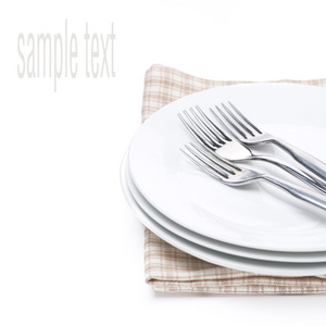 盘子和叉子器物为服务于孤立的餐巾