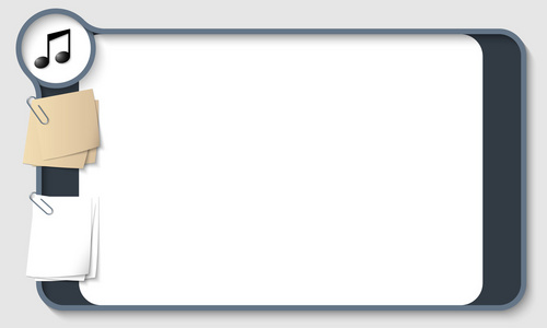 具有两个纸夹和音乐图标的任何文本的向量文本框中