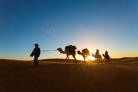 穿过沙漠的骆驼商队